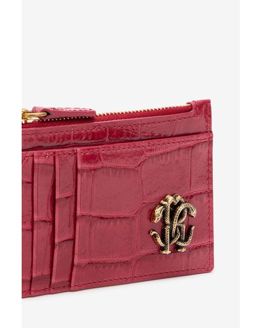 Roberto Cavalli Red Crocodile-Effect Coin Purse