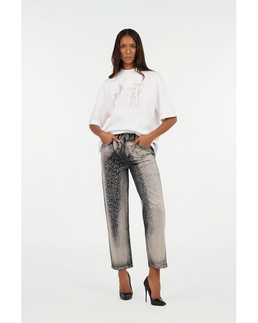 Roberto Cavalli Gray Jeans With Faded Effect And Rhinestones