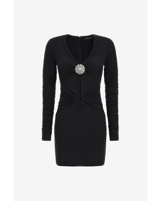 Roberto Cavalli Black Short Dress With Ruffles And Stones