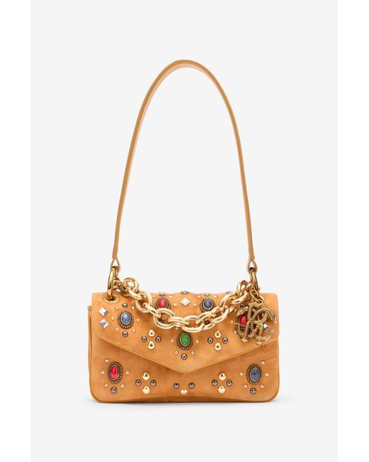 Roberto Cavalli White Small Bag With Stones And Chain