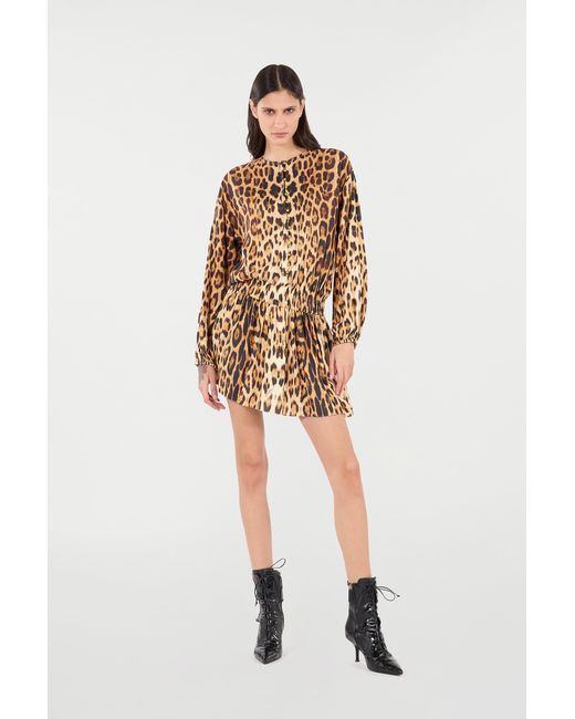 Roberto Cavalli Brown Short Dress With Jaguar Skin Print