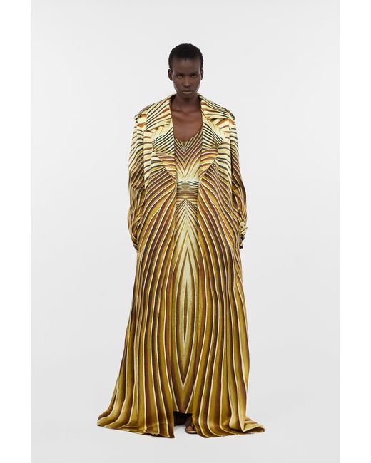 Roberto Cavalli Metallic Silk Trench Coat With Iside Print