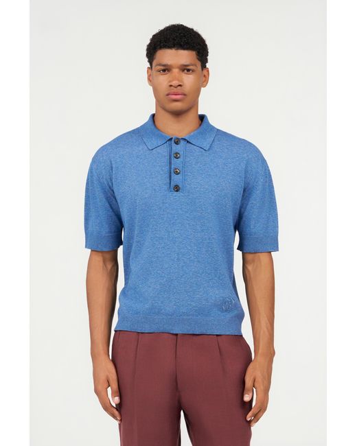 Roberto Cavalli Blue Knit Polo Shirt With Embroidered Logo for men