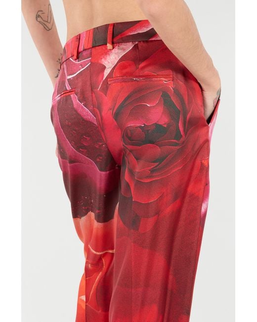 Pantalones Con Estampado De Rosas Roberto Cavalli de color Red