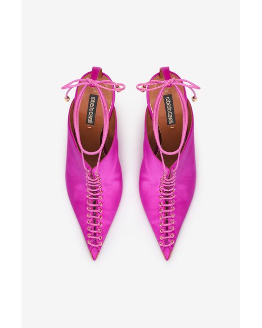 Roberto Cavalli Pink Lace-Up Mules