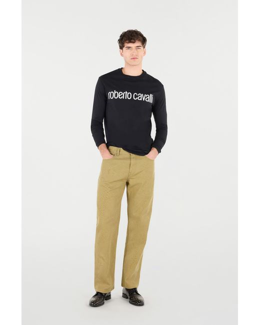 Roberto Cavalli Yellow Printed Five-Pocket Pants for men