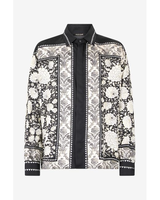 Roberto Cavalli Black Silk Shirt With Floral Print for men