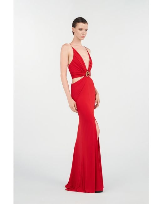 Roberto Cavalli Red Long Dress With Snake Detail