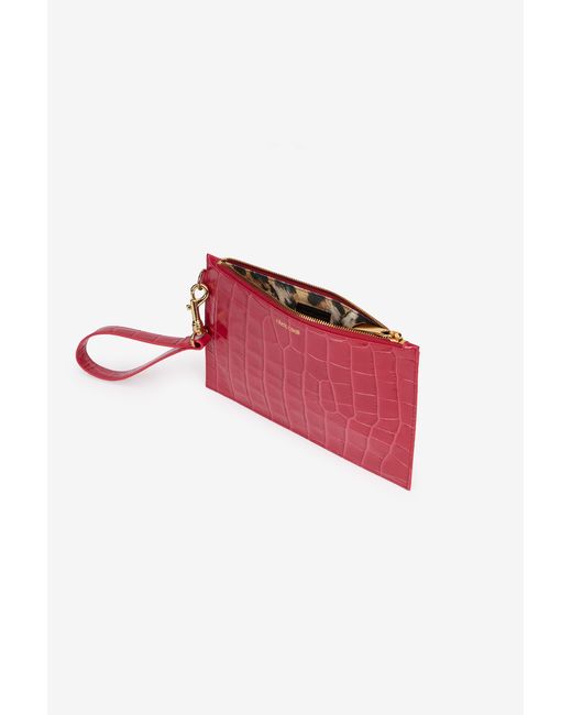 Roberto Cavalli Red Antique Rose Crocodile-Effect Clutch