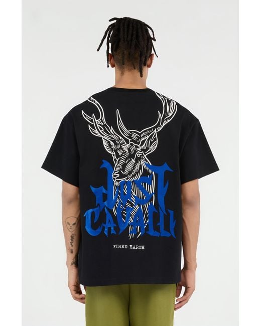 Roberto Cavalli Black T-Shirt With Deer Back Print for men