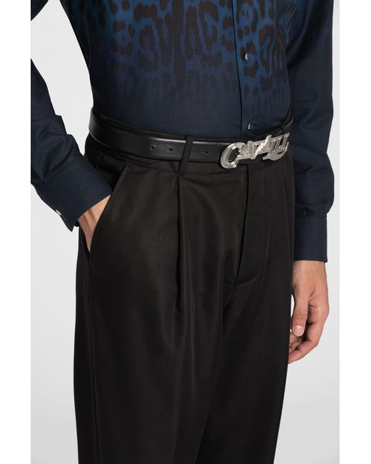 Roberto Cavalli Black Pleat-Detail Straight-Leg Trousers for men