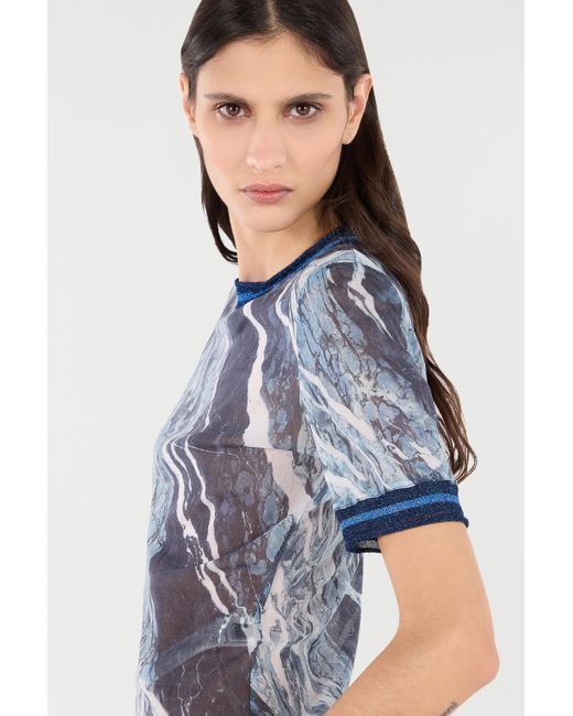 T-Shirt À Imprimé Marble Et Bords Pailletés Roberto Cavalli en coloris Blue