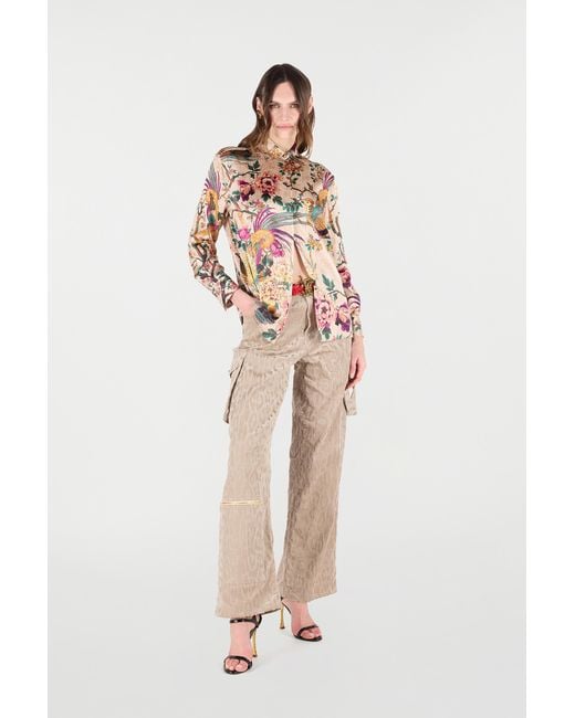 Roberto Cavalli Natural Cargo Pants With All-Over Jaguar Skin Pattern