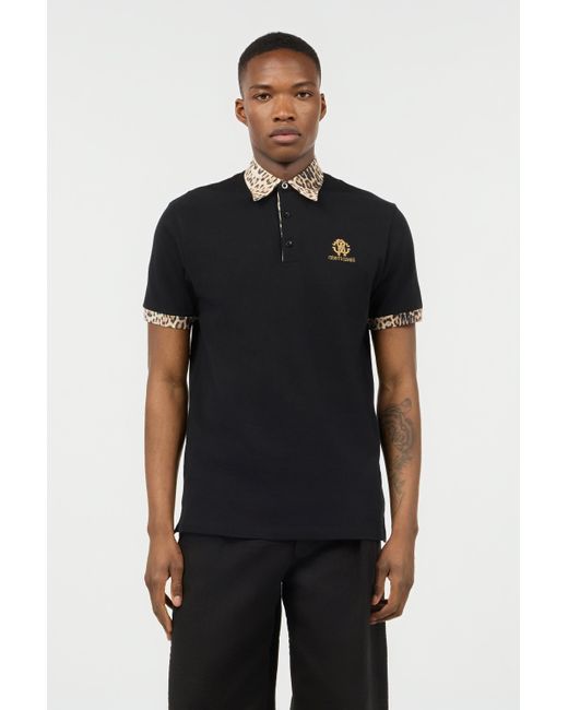 Roberto Cavalli Black Polo With Jaguar Print Details for men