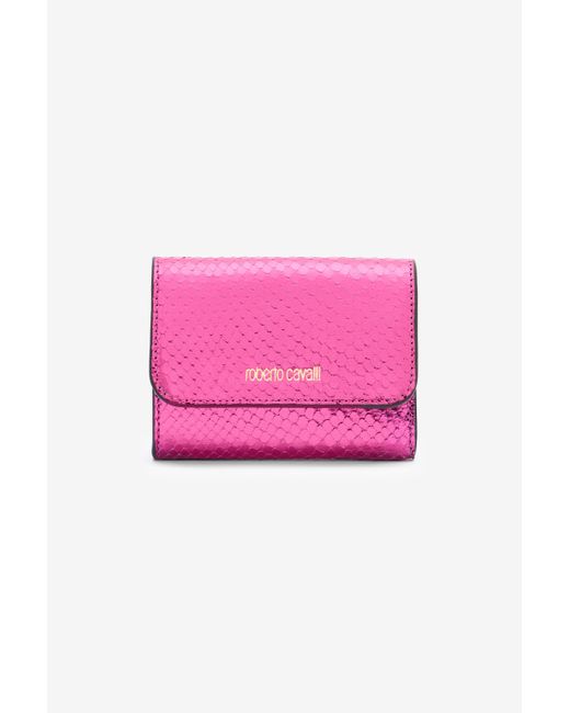 Roberto Cavalli Pink Snake Scale-Effect Metallic Wallet