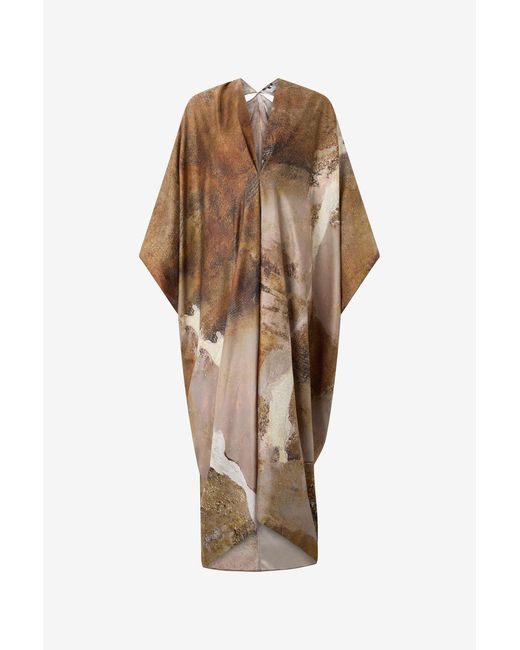 Roberto Cavalli Multicolor Caftan With Affresco Printed On Silk Twill