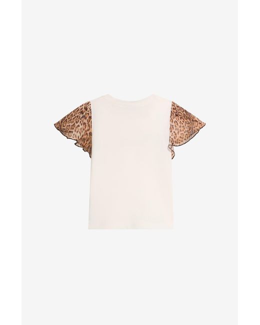 Roberto Cavalli Multicolor T-Shirt With Leopard Print Silk Sleeves