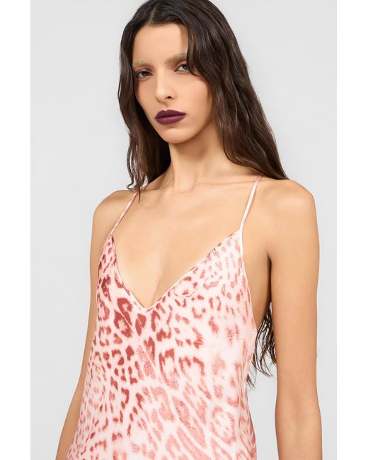 Roberto Cavalli Pink Jaguar Print Slip Dress