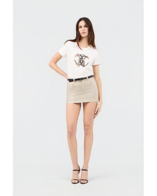 Roberto Cavalli Natural Ivory T-Shirt With Logo
