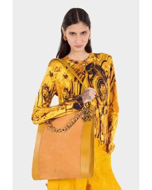 Roberto Cavalli Orange Shoulder Bag With Chain