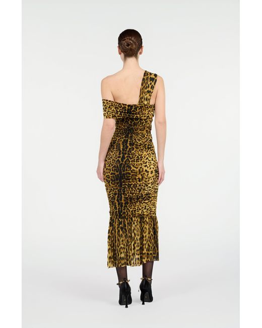 Roberto Cavalli Metallic Midi Dress With Jaguar Skin Print