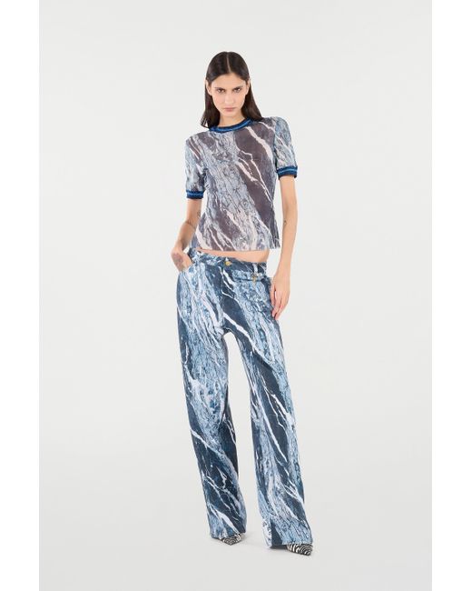 T-Shirt À Imprimé Marble Et Bords Pailletés Roberto Cavalli en coloris Blue