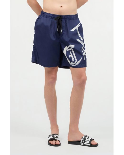 Roberto Cavalli Blue Swim Shorts With Lettering for men
