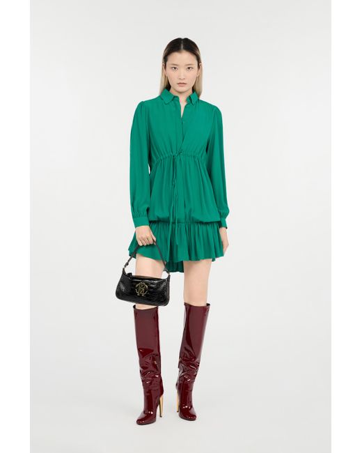 Roberto Cavalli Green Dress Mini With Drawstring Waist