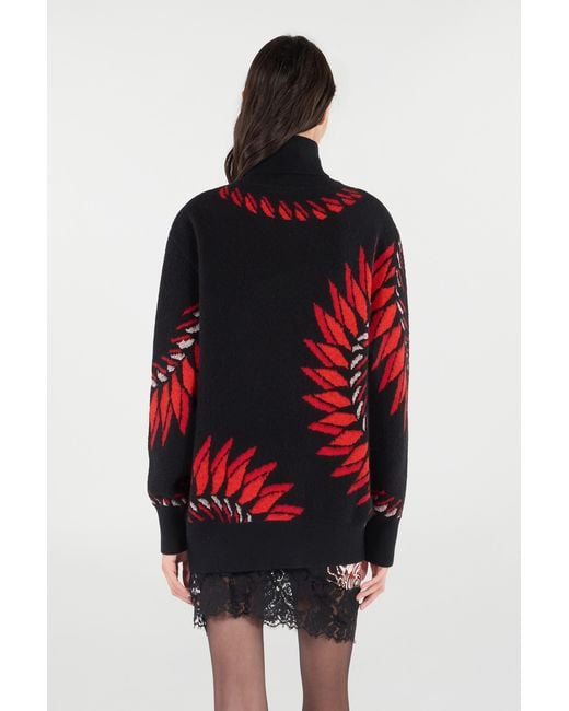 Roberto Cavalli Red Long Sweater With Pattern And Dragon