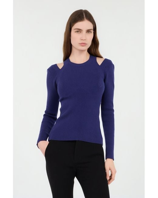 Roberto Cavalli Blue Shoulder Cut-Out Sweater