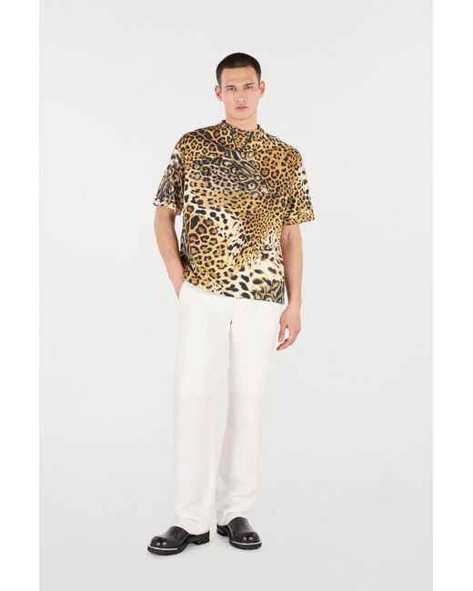 Roberto Cavalli Metallic Cotton T-Shirt With Leopard Print for men