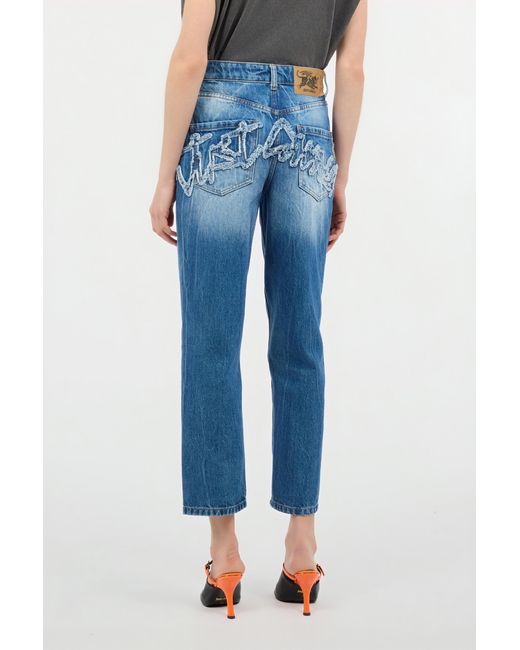 Roberto Cavalli Blue Cropped Jeans With Logo On The Back