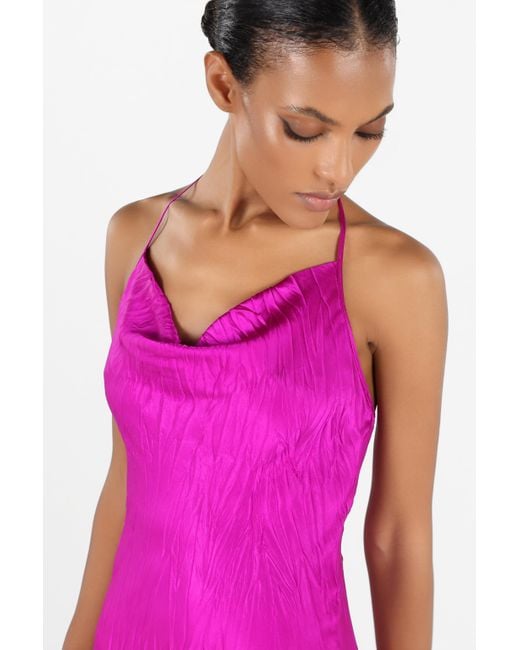 Roberto Cavalli Purple Crinkled Silk Long Dress