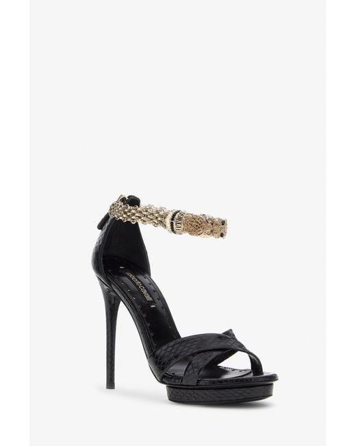 Roberto Cavalli Black Panther-Head High-Heel Sandals