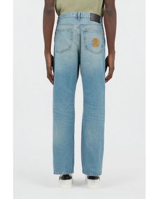 Roberto Cavalli Blue Light Wide-Leg Jeans With Monogram Rc for men