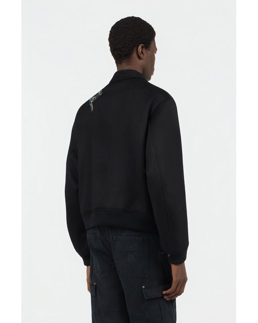 Roberto Cavalli Black Bomber Jacket With Snake Embroidery for men