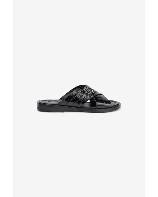 Roberto Cavalli Black Crocodile-Effect Leather Sandals for men