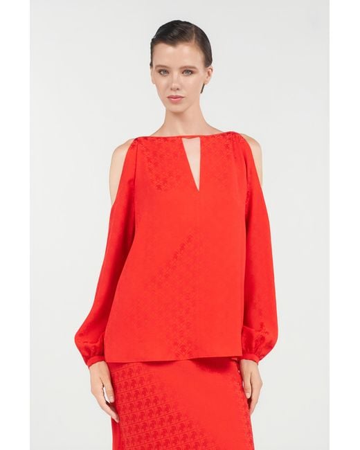 Roberto Cavalli Red Silk Blouse With Rc Print