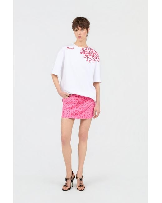 Roberto Cavalli White The Jaguar Kiss Print T-Shirt