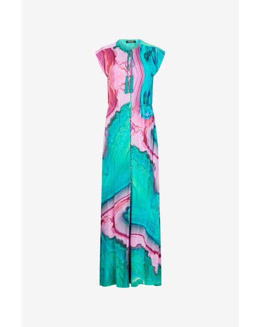 Roberto Cavalli Blue Long Dress Chemisier With Marbled Print