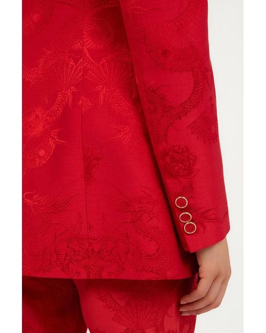 Roberto Cavalli Red Dark Jacket With Dragon Motif