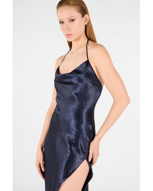 Roberto Cavalli Blue Long Dress With Cowl Neck