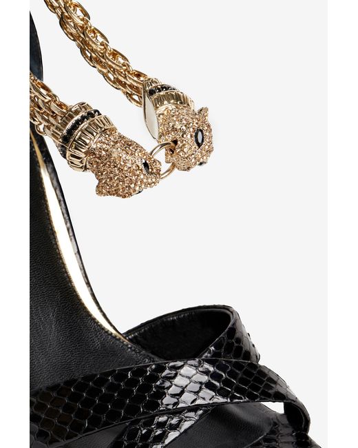 Roberto Cavalli Black Sandals With Jewel Panther Head