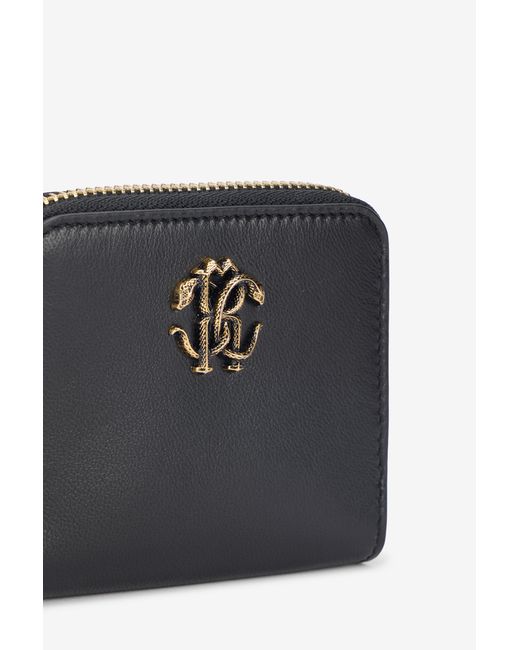 Roberto Cavalli Black Small Wallet With Mirror Snake Monogram