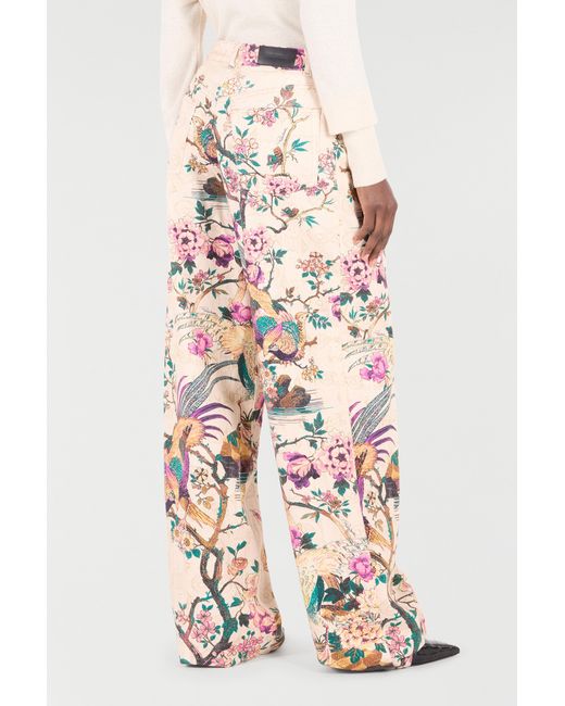 Roberto Cavalli White Jeans With Oriental Bird Print
