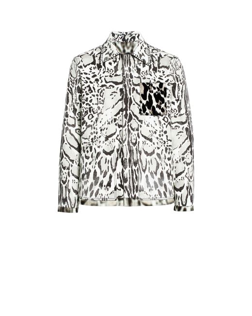 Roberto Cavalli White Lynx Print Shirt Jacket for men