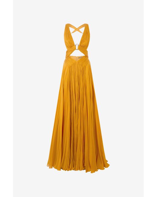 Robe Très Longue En Pure Soie Roberto Cavalli en coloris Yellow
