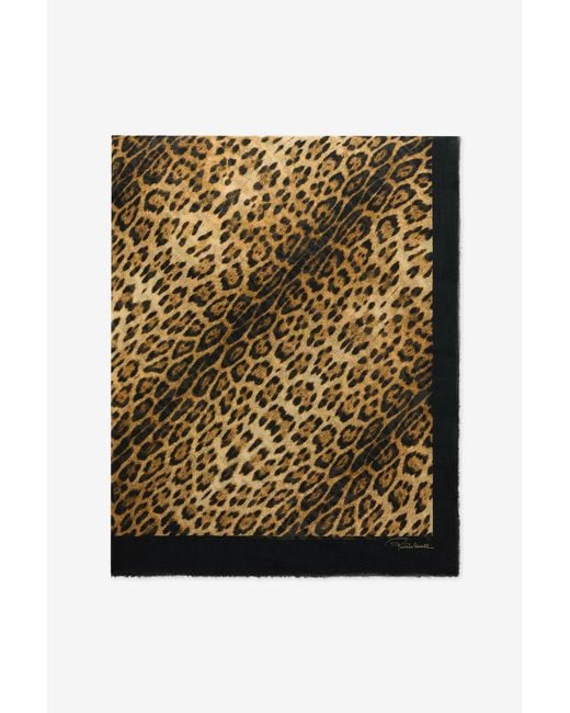 Roberto Cavalli Metallic Jaguar Print Modal Cashmere Scarf