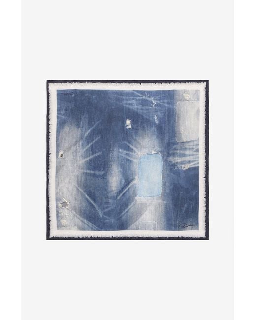 Roberto Cavalli Blue Silk Scarf With Denim Patchwork Print