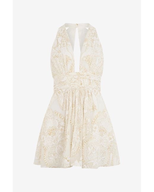 Roberto Cavalli White Mini Dress With Ornamental Motif